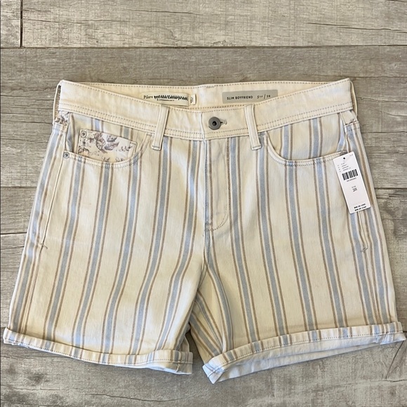 Anthropologie Denim Shorts 28 Pilcro Slim‎ Boyfriend Striped Cream High Rise NWT - Picture 5 of 11
